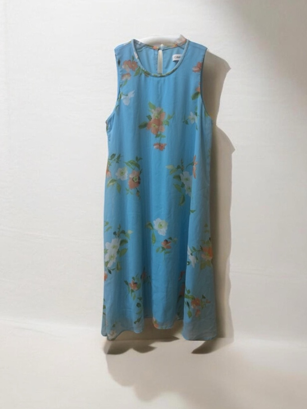 Calvin Klein Teal Floral Sleeveless Key Hole Back Dress in size Small